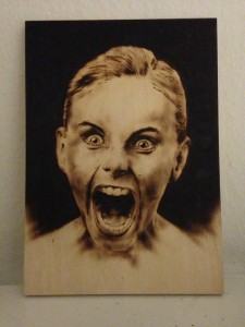 Tattoo Mini Artwork, skriget, scream, wood burn