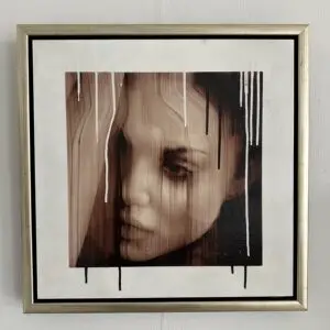 Malerier Portrait of Angelina Jolie .with running paint . Dark melancolic and modern - tattoo Mini