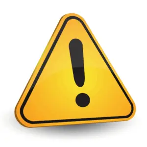 Yellow triangular warning sign with an exclamation mark, highlighting tattoo aftercare cautions