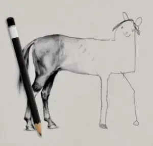 Illustration af håndtegnet skitse og realistisk tegning, der viser forskellen på idé og færdig tatovering – pris på tatovering afhænger af detaljer og håndværk. Tattoo Mini.