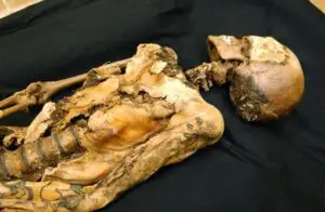 Ötzi ismumien med verdens ældste kendte tatoveringer fundet i Alperne omkring 3300 f.Kr.